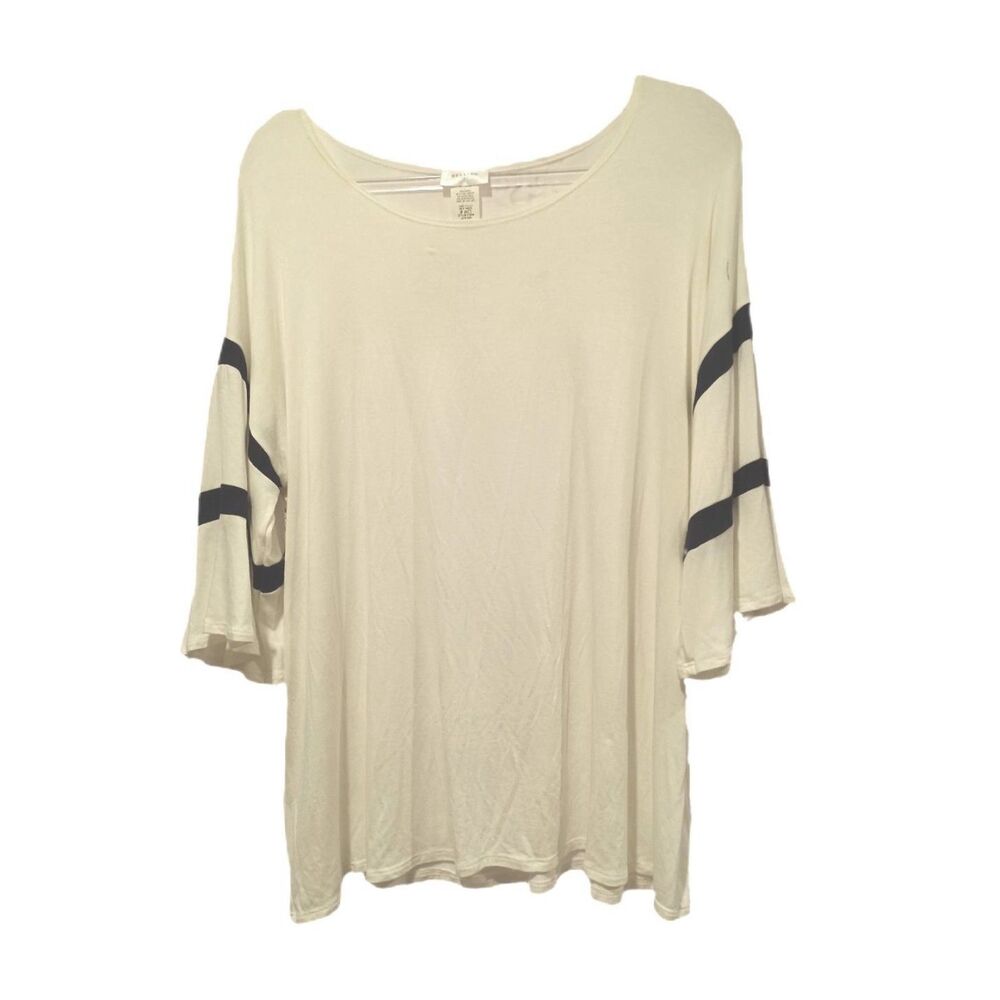 NEW Bellino Ivory 3/4 Bell Sleeve Black Band Tunic Top Size XL